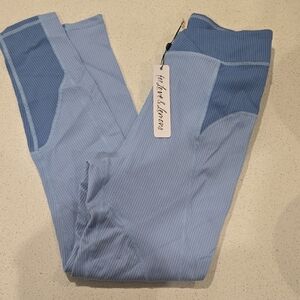 For Love & Lemons Light Blue Panelled Ribbed Leggings